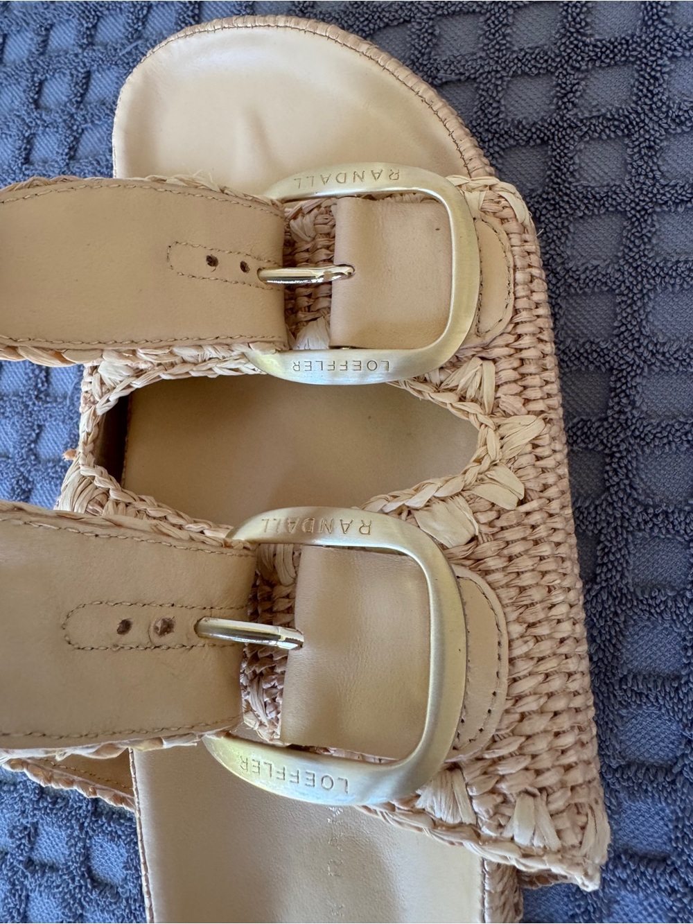 Loeffler Randall Theo Cotton-Blend Raffia Platform Two Straps Sandals Size 9.5 - Picture 8 of 10